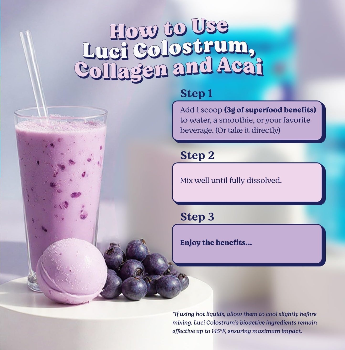Luci Colostrum Powder 60 Servings, 3 in 1 with Collagen Peptides and Acai, Bovine Colostrum for Gut Health, Bloating, Collagen Protein for Muscle, Skin, Hair, Nails and Immunity, Gluten & Fat Free - dailyvitalstore