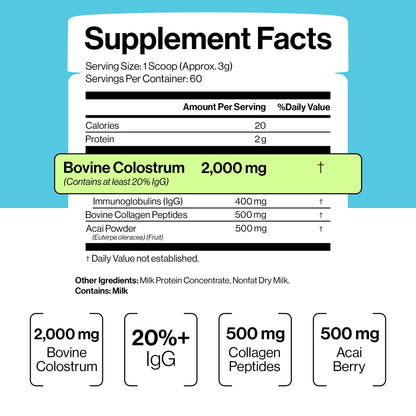 Luci Colostrum Powder 60 Servings, 3 in 1 with Collagen Peptides and Acai, Bovine Colostrum for Gut Health, Bloating, Collagen Protein for Muscle, Skin, Hair, Nails and Immunity, Gluten & Fat Free - dailyvitalstore