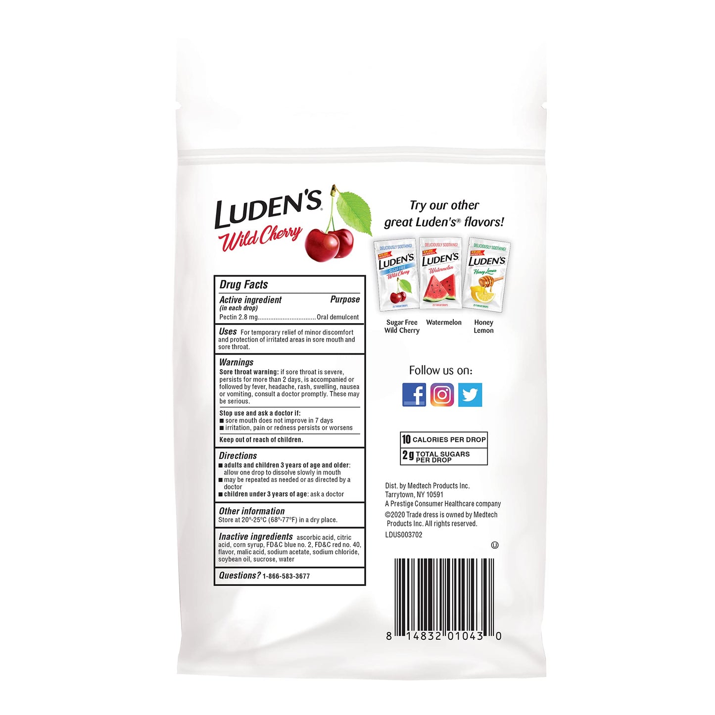 Luden's Sore Throat Relief Lozenges for Minor Everyday Irritation & Dry Mouth, Wild Cherry Flavored Drops, 30 Count - dailyvitalstore