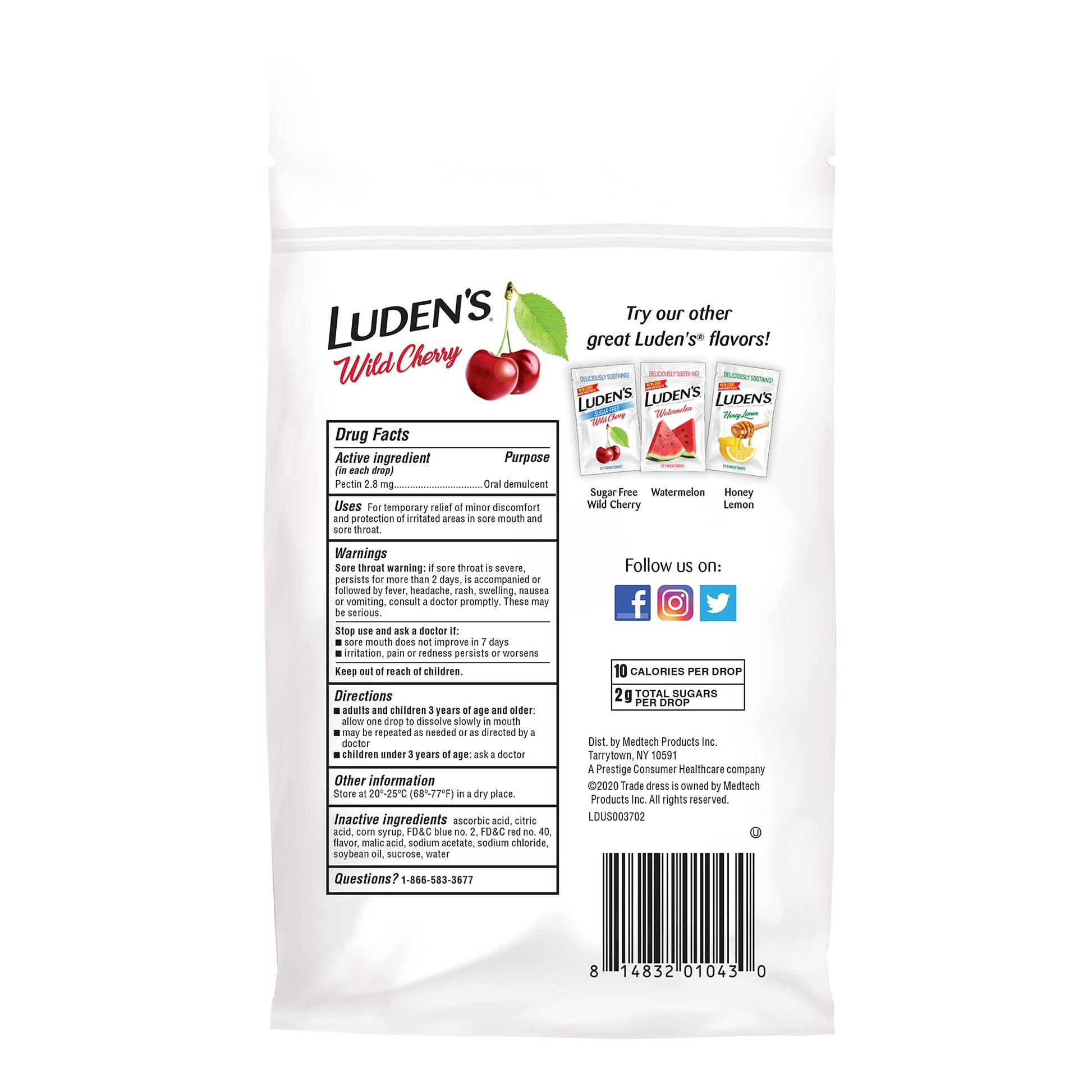Luden's Sore Throat Relief Lozenges for Minor Everyday Irritation & Dry Mouth, Wild Cherry Flavored Drops, 30 Count - dailyvitalstore