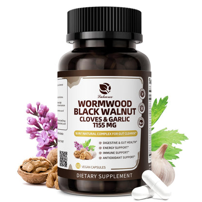 Lukaree 16-in-1 Wormwood Black Walnut Clove Cleanse for Humans – Natural Gut Detox & Digestive Health with Pumpkin Seeds Garlic Oregano Turmeric, Liposomal Tech - dailyvitalstore