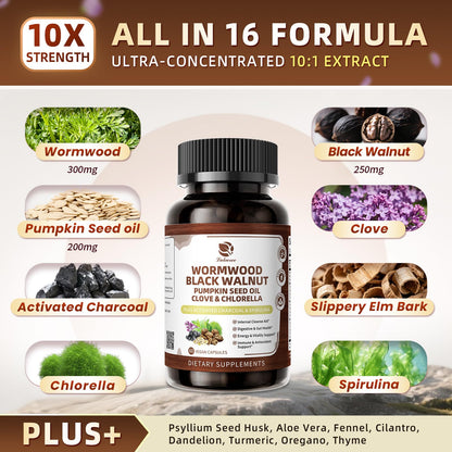 Lukaree Wormwood Black Walnut Cleanse for Human 1200mg – Ultra Gut Cleanse & Digestive Health w/Pumpkin Seed Oil,Clove,Activated Charcoal - for Men & Women - dailyvitalstore