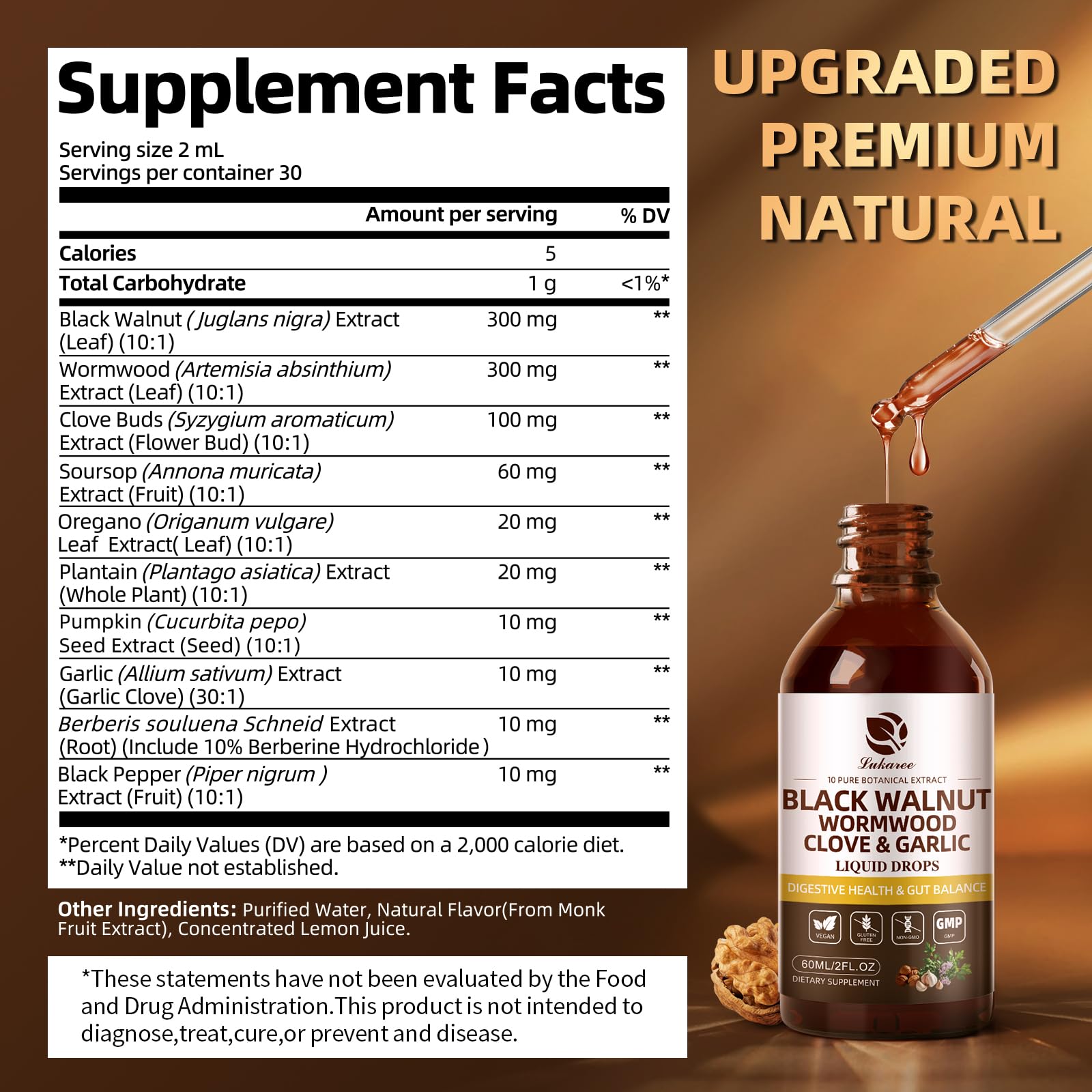 Lukaree Wormwood Black Walnut Clove Cleanse for Humans Tincture – Rapid Gut Detox & Digestive Health with Garlic Pumpkin Seeds Soursop Oregano, 10:1 Ultra-Concentrated Liposomal Tech 98% Absorption - dailyvitalstore