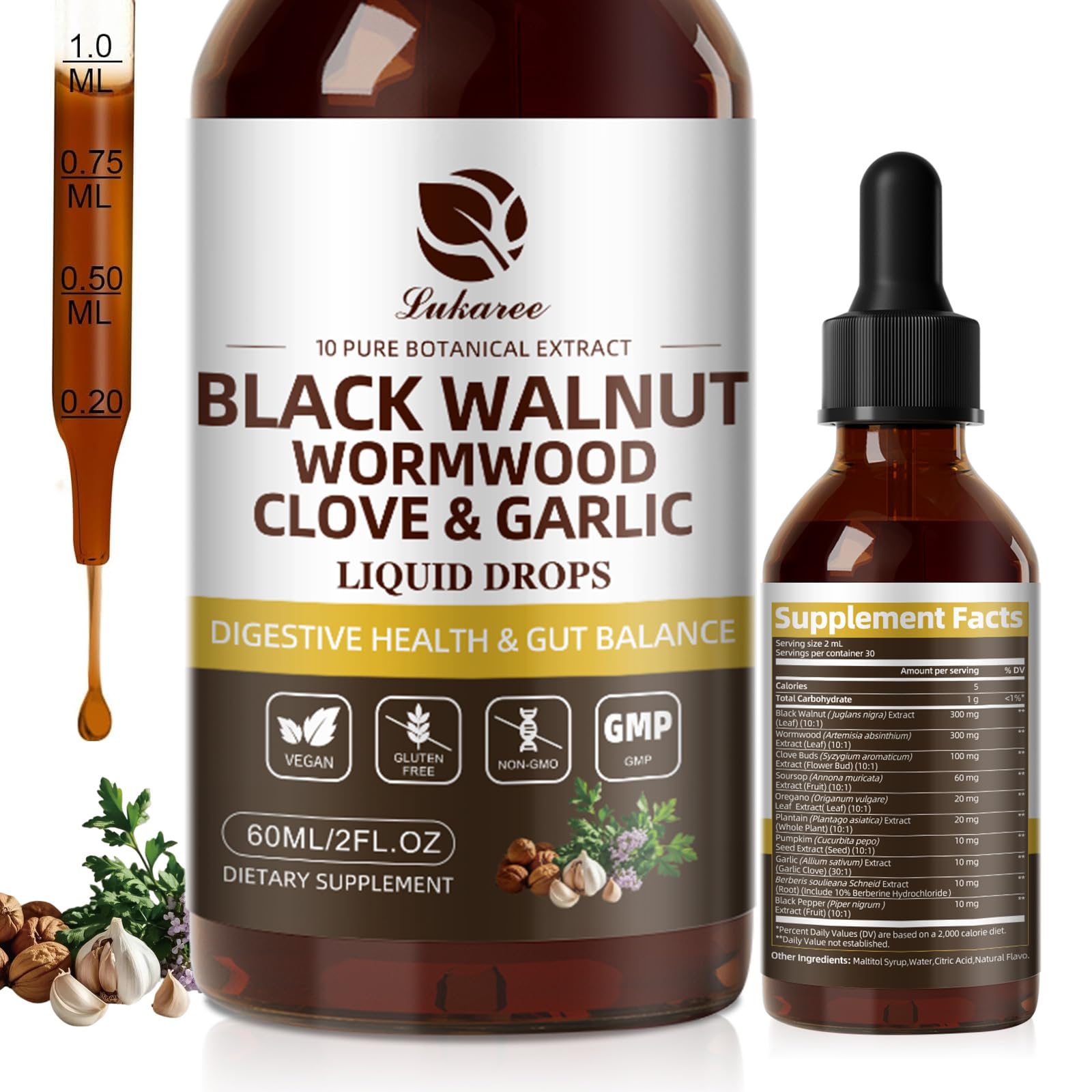 Lukaree Wormwood Black Walnut Clove Cleanse for Humans Tincture – Rapid Gut Detox & Digestive Health with Garlic Pumpkin Seeds Soursop Oregano, 10:1 Ultra-Concentrated Liposomal Tech 98% Absorption - dailyvitalstore