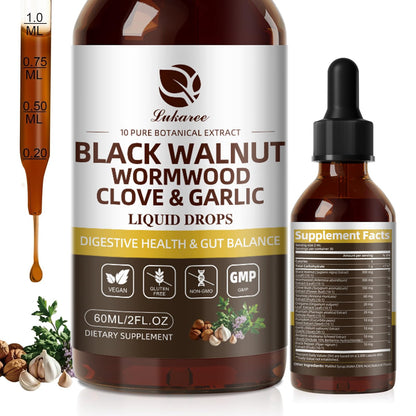 Lukaree Wormwood Black Walnut Clove Cleanse for Humans Tincture – Rapid Gut Detox & Digestive Health with Garlic Pumpkin Seeds Soursop Oregano, 10:1 Ultra-Concentrated Liposomal Tech 98% Absorption - dailyvitalstore