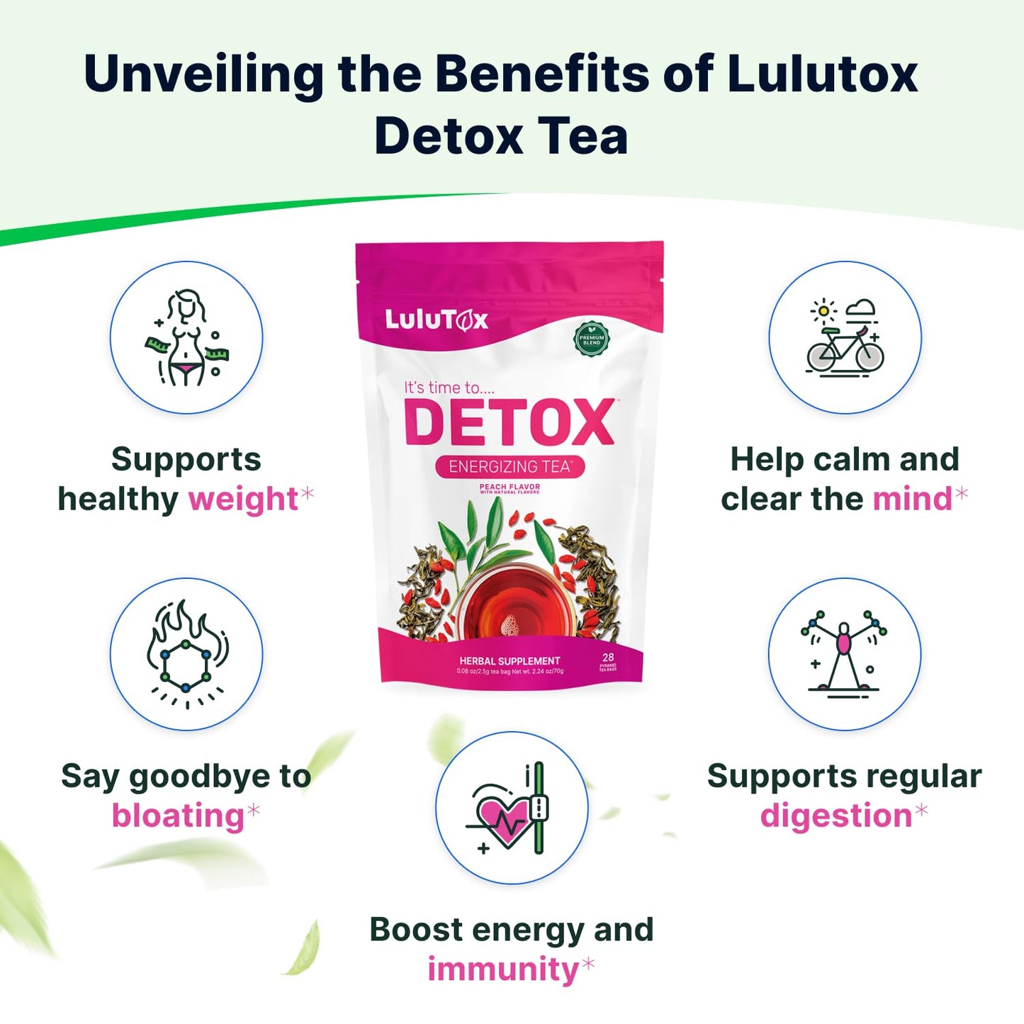 LULUTOX Detox Tea - Herbal Blend with Dandelion, Ginseng, and Ginger - Supports A Healthy Weight, Digestive Health - Vegan, All Natural, - dailyvitalstore