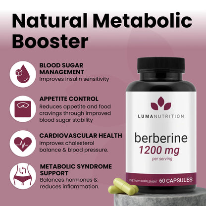 Luma Nutrition Berberine Supplement - HCL 1200mg Per Serving - 97% HCl - Vegan, Gluten Free - 60 Capsules - dailyvitalstore