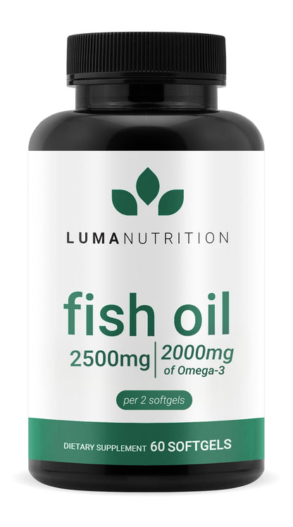 Luma Nutrition Omega 3 Fish Oil Supplement - Extra Strength 2500mg Per Serving - 2000mg EPA & DHA Per Serving - Brain and Heart Health - 60 Softgels, 30 Servings - dailyvitalstore