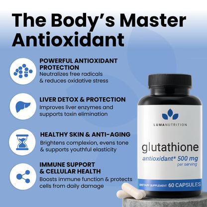 Luma Nutrition Premium Glutathione Supplement - 500mg - L-Glutathione - Antioxidant Support - dailyvitalstore