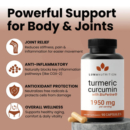 Luma Nutrition Turmeric Curcumin with Black Pepper - 95% Curcuminoids - 1950mg Per Serving - Premium Turmeric Supplement - dailyvitalstore