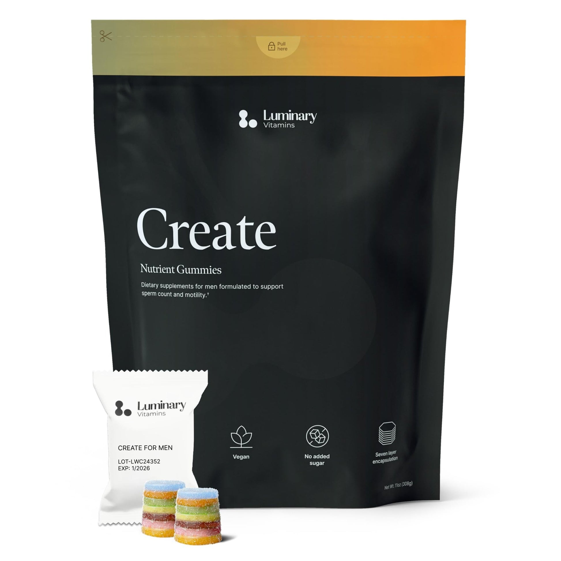 Luminary Vitamins Create for Men | IVF-Doctor Formulated Male Fertility Gummies | 300 mg CoQ10, 900 mg L-Carnitine, 10 mg Lycopene | Supports Sperm Health | Vegan & No Added Sugar (28 Day Supply) - dailyvitalstore