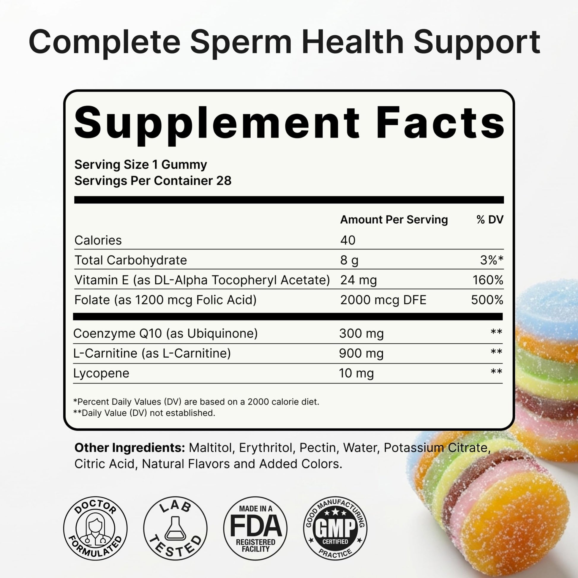 Luminary Vitamins Create for Men | IVF-Doctor Formulated Male Fertility Gummies | 300 mg CoQ10, 900 mg L-Carnitine, 10 mg Lycopene | Supports Sperm Health | Vegan & No Added Sugar (28 Day Supply) - dailyvitalstore