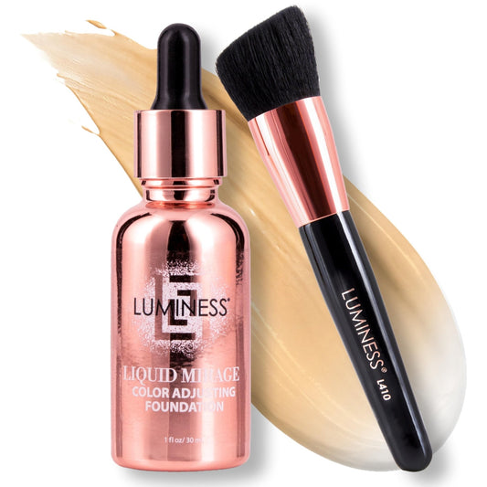 LUMINESS Liquid Mirage w/SPF 50 Color Adjusting Foundation Kit - Color Changing Foundation, SPF 50 Primer & Makeup Brush, Face Makeup for Mature Skin, 4in1 Liquid Foundation, Concealer & Moisturizer - dailyvitalstore