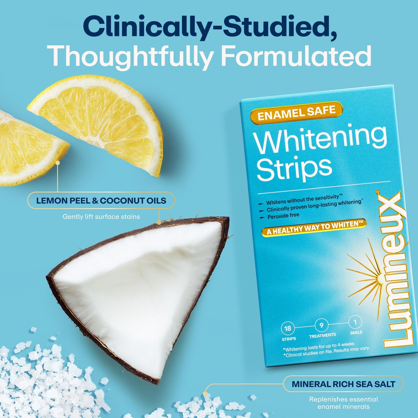 Lumineux Teeth Whitening Strips Kit - 9 Treatments (1 Month) - Peroxide Free - Enamel Safe for Whiter Teeth - Whitening Without The Sensitivity - dailyvitalstore