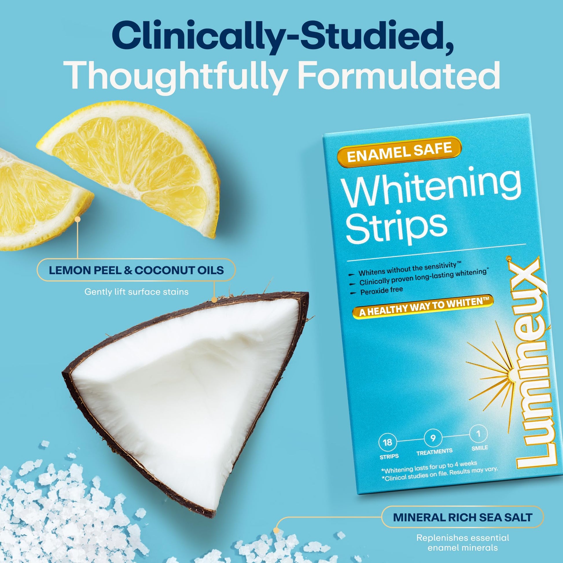 Lumineux Teeth Whitening Strips Kit - 9 Treatments (1 Month) - Peroxide Free - Enamel Safe for Whiter Teeth - Whitening Without The Sensitivity - dailyvitalstore