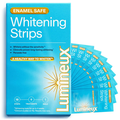 Lumineux Teeth Whitening Strips Kit - 9 Treatments (1 Month) - Peroxide Free - Enamel Safe for Whiter Teeth - Whitening Without The Sensitivity - dailyvitalstore