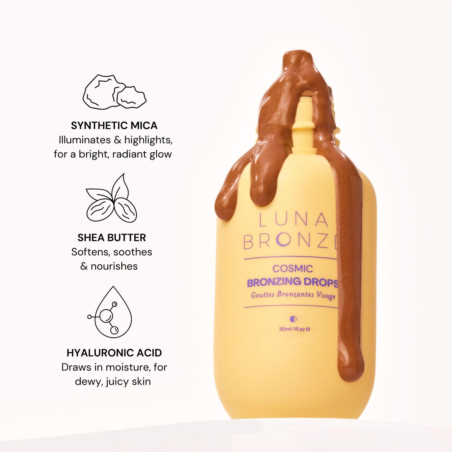 Luna Bronze Cosmic Bronzing Drops | Lightweight, Hydrating & Washable Liquid Bronze Drops | Non-Greasy Formula Enriched with Sodium Hyaluronate & Shea Butter | Responsible Mica (30ml/1.01 fl. oz) - dailyvitalstore