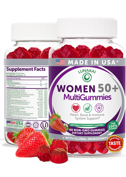 Lunakai USA Made 50 Plus Women's Multivitamin Gummies - Delicious Formula Enhanced with Essential Vitamins & Minerals for Health & Vitality - 60ct - dailyvitalstore
