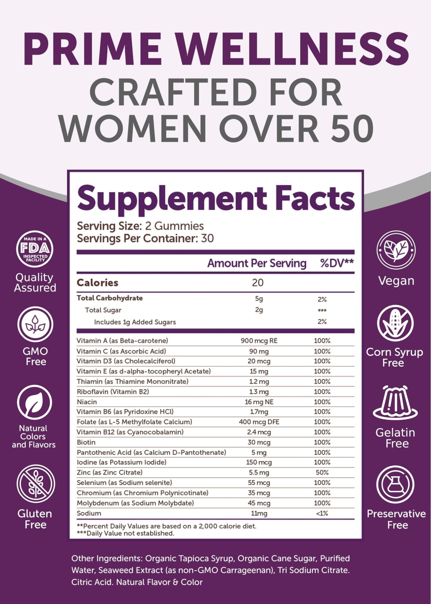 Lunakai USA Made 50 Plus Women's Multivitamin Gummies - Delicious Formula Enhanced with Essential Vitamins & Minerals for Health & Vitality - 60ct - dailyvitalstore