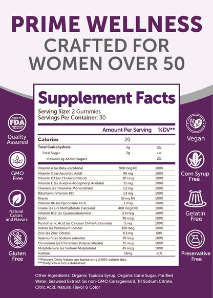 Lunakai USA Made 50 Plus Women's Multivitamin Gummies - Delicious Formula Enhanced with Essential Vitamins & Minerals for Health & Vitality - 60ct - dailyvitalstore