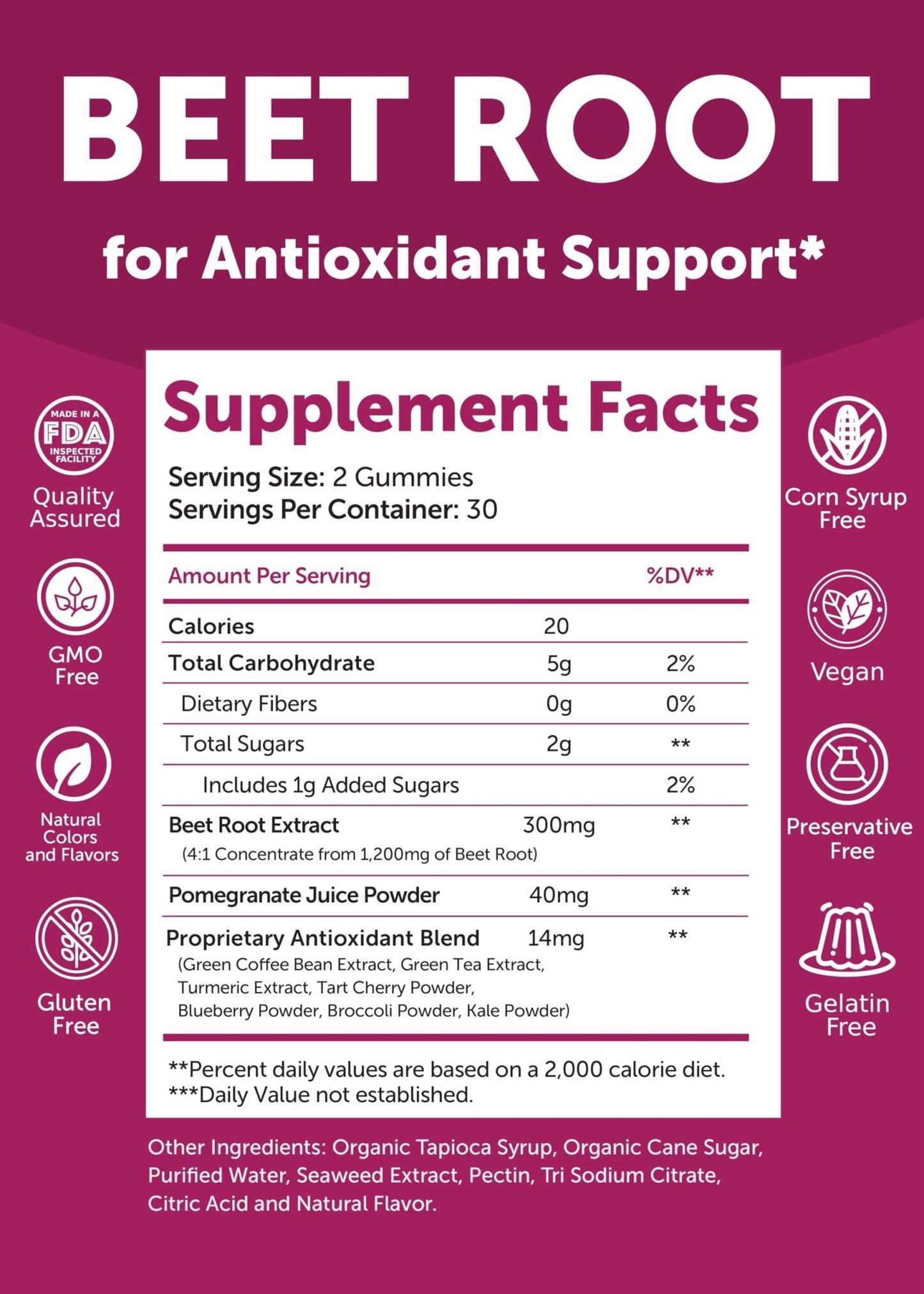 Lunakai USA Made Beet Root Gummies with Antioxidant Blend - Delicious Non-GMO Beet Chews, 60ct - dailyvitalstore