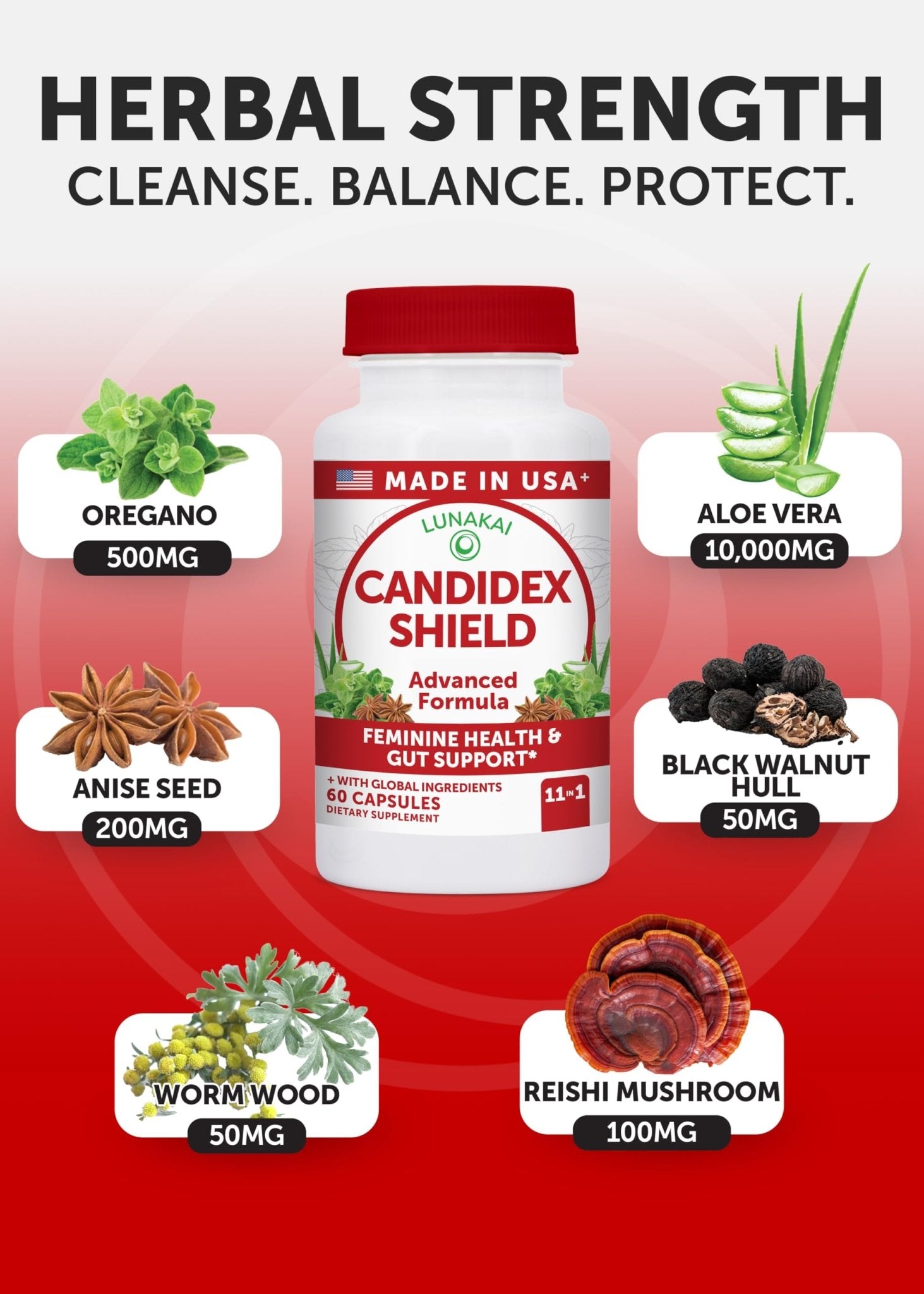 Lunakai USA Made Candida Cleanse Detox for Women & Men – 11-in-1 Gut Cleanse & Candida Support with Caprylic Acid for Daily Yeast Balance, 60ct - dailyvitalstore