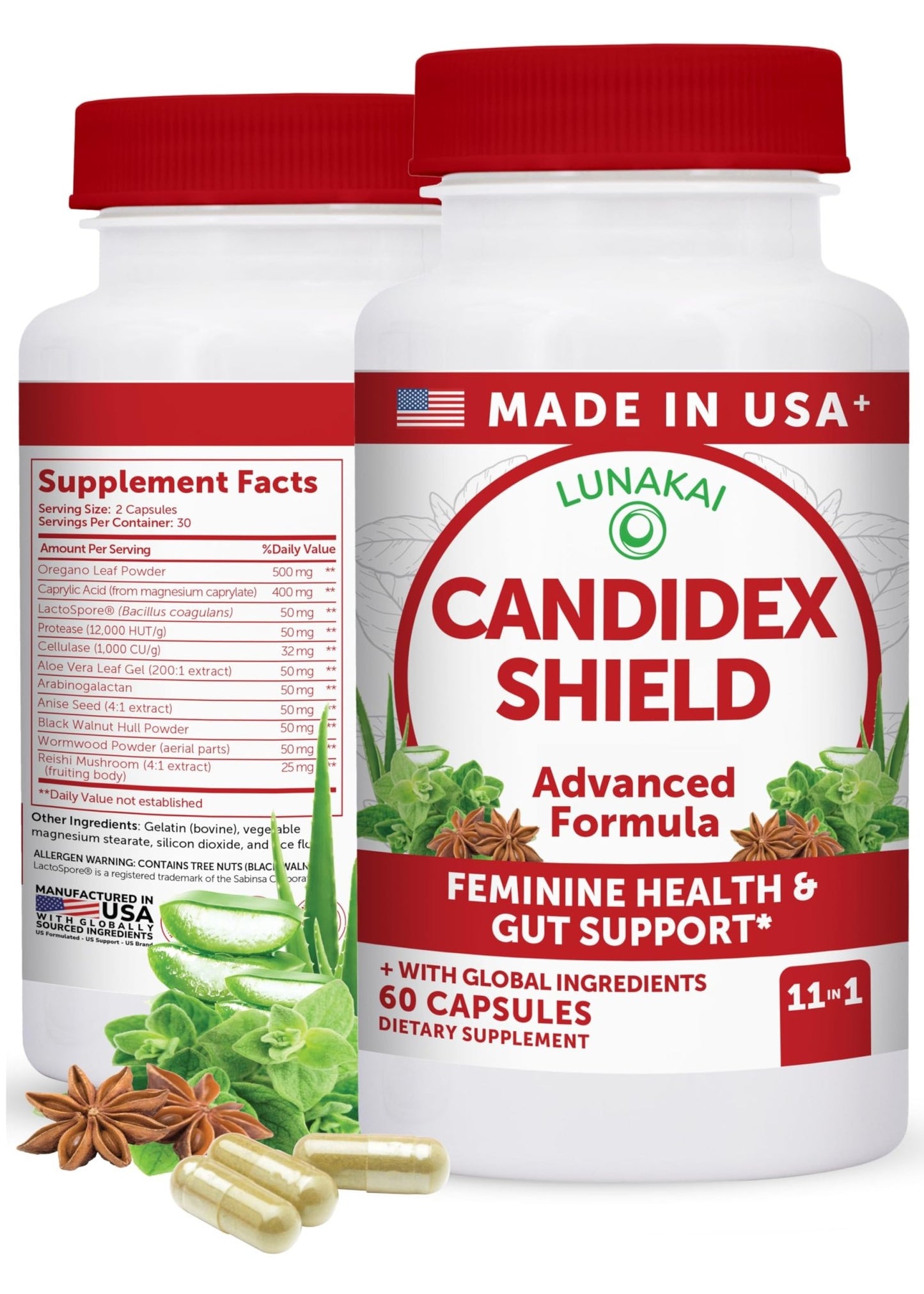 Lunakai USA Made Candida Cleanse Detox for Women & Men – 11-in-1 Gut Cleanse & Candida Support with Caprylic Acid for Daily Yeast Balance, 60ct - dailyvitalstore