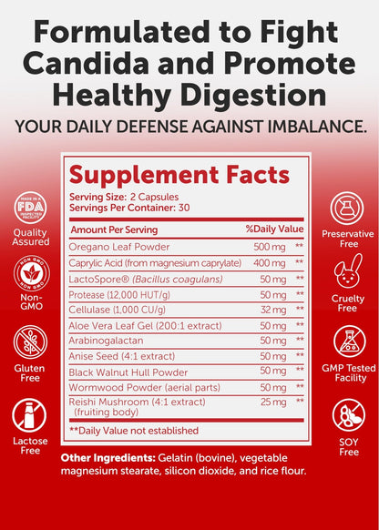 Lunakai USA Made Candida Cleanse Detox for Women & Men – 11-in-1 Gut Cleanse & Candida Support with Caprylic Acid for Daily Yeast Balance, 60ct - dailyvitalstore