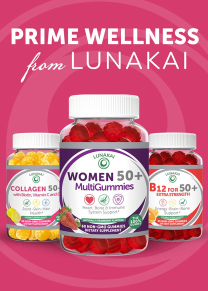 Lunakai USA Made Collagen Gummies for Women & Men Over 50, Biotin & Vitamin C, Supports Skin Elasticity, Hair & Nail Strength, Joint Support, 60ct - dailyvitalstore
