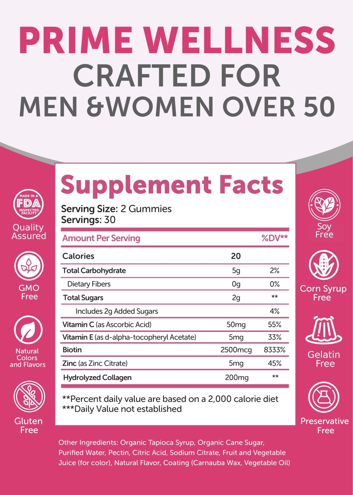 Lunakai USA Made Collagen Gummies for Women & Men Over 50, Biotin & Vitamin C, Supports Skin Elasticity, Hair & Nail Strength, Joint Support, 60ct - dailyvitalstore