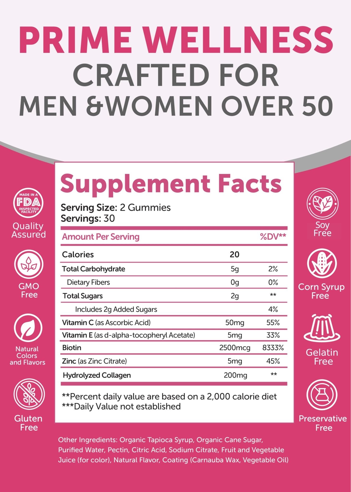Lunakai USA Made Collagen Gummies for Women & Men Over 50, Biotin & Vitamin C, Supports Skin Elasticity, Hair & Nail Strength, Joint Support, 60ct - dailyvitalstore