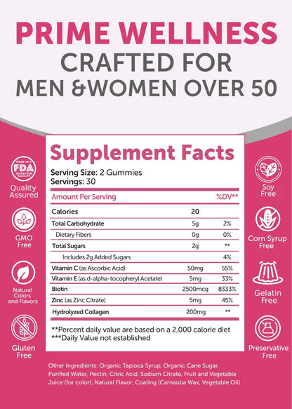 Lunakai USA Made Collagen Gummies for Women & Men Over 50, Biotin & Vitamin C, Supports Skin Elasticity, Hair & Nail Strength, Joint Support, 60ct - dailyvitalstore