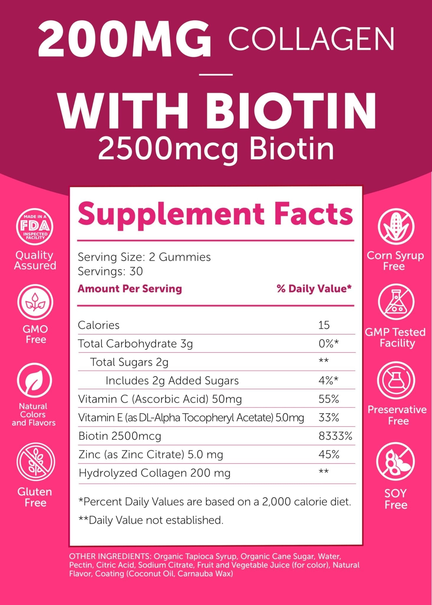 Lunakai USA Made Collagen Peptides Gummies - 200mg Non-GMO Anti-Aging Formula with Biotin, Zinc, Vitamins C - dailyvitalstore