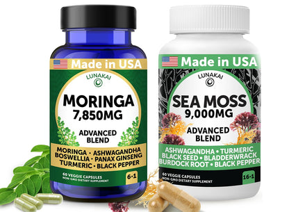 Lunakai USA Made Moringa & Sea Moss Capsules Bundle – 6-in-1 & 16-in-1 Advanced Blends – 60 Non-GMO Veggie Capsules Each - dailyvitalstore