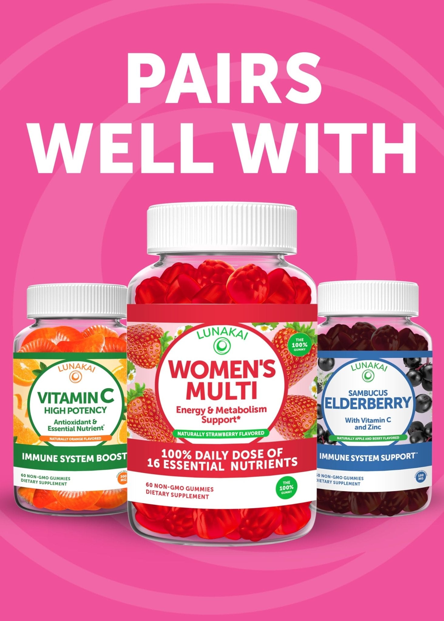 Lunakai USA Made Prebiotic + Probiotic Gummies for Women and Men - High Potency 5 Billion CFUs with Fibers - dailyvitalstore