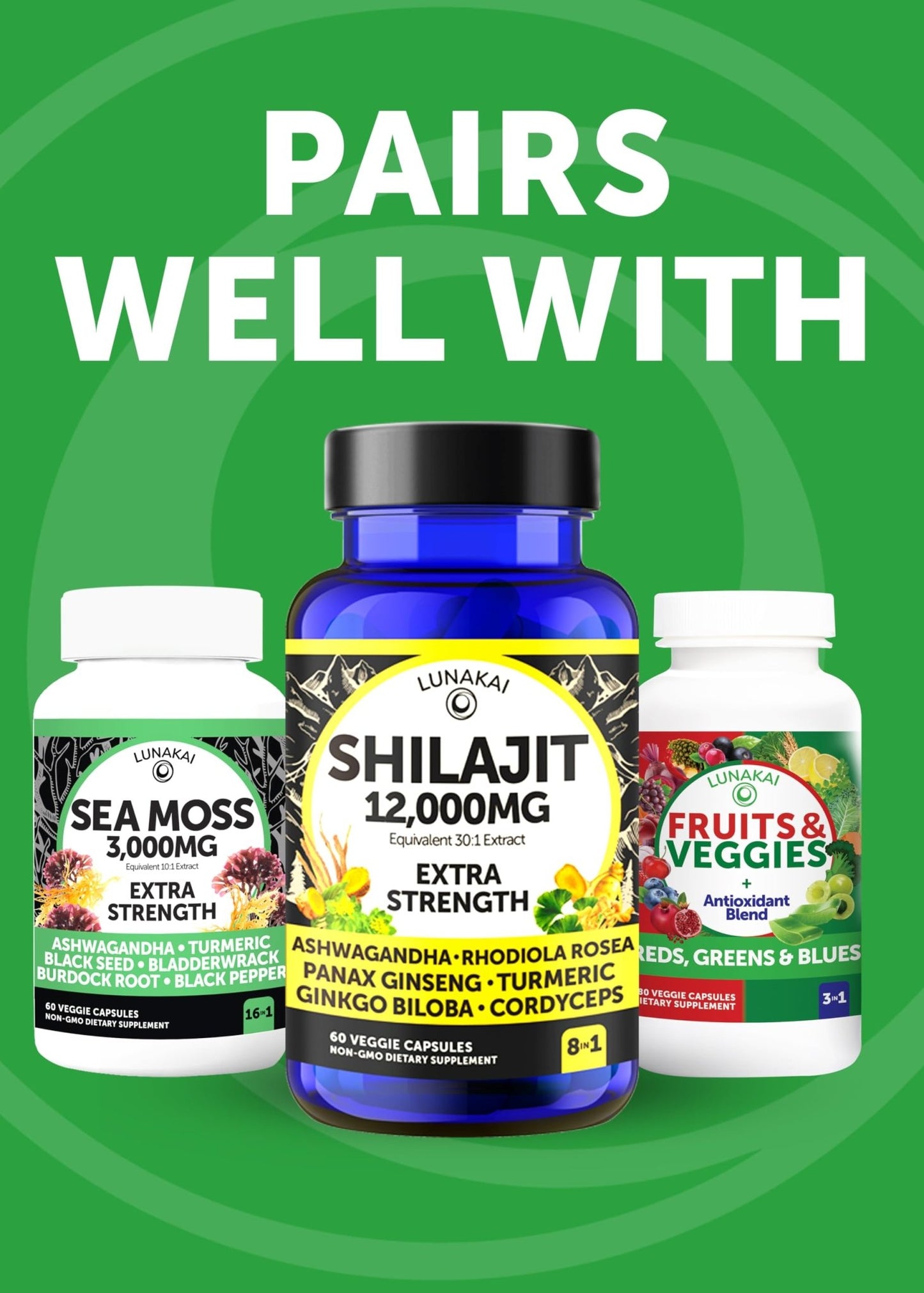 Lunakai USA Made Superfood Fruits & Veggies Supplement - All-in-One with 4 Blends & Scented Capsules, 180ct Super Veggie Capsules for Adults - dailyvitalstore