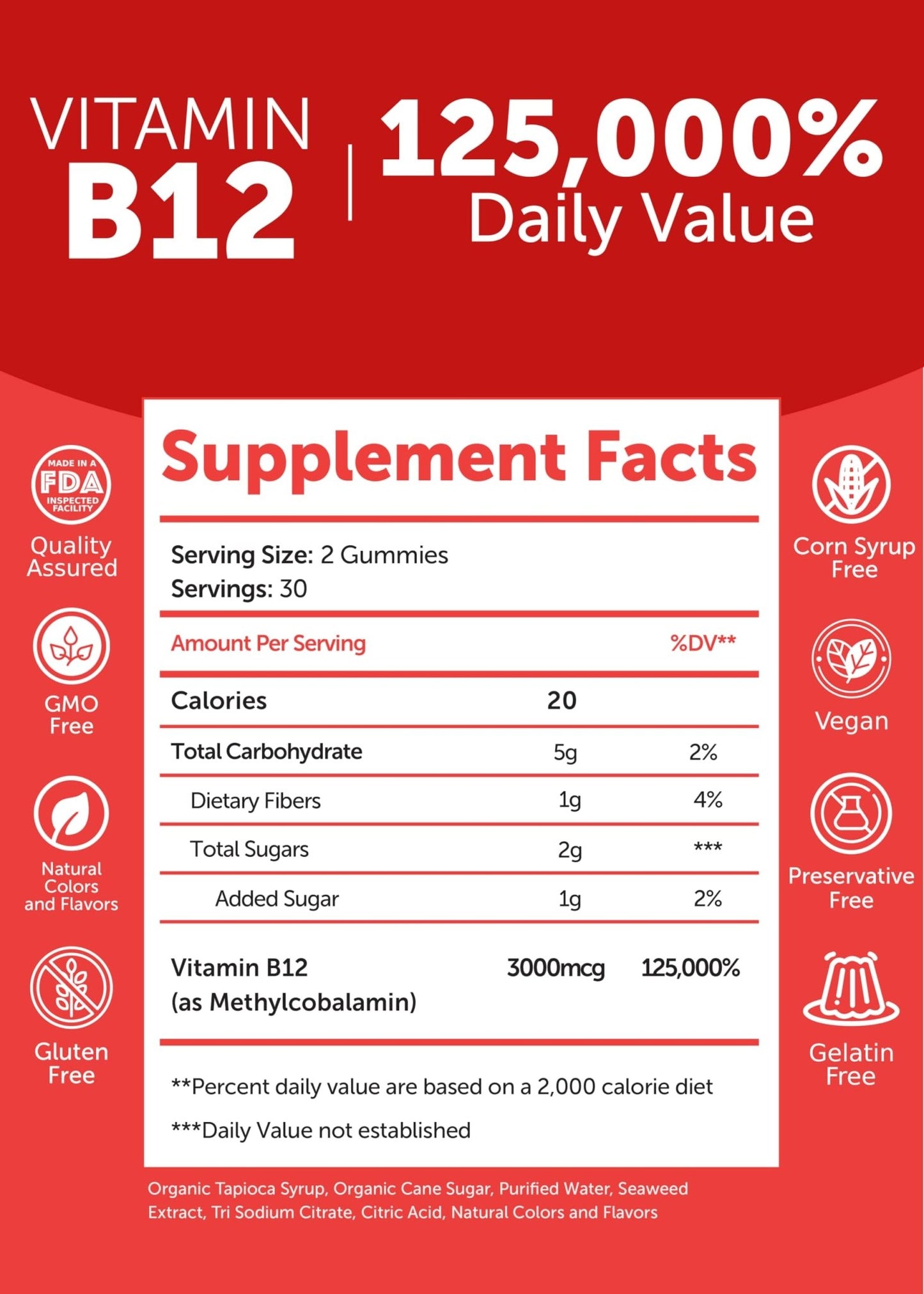 Lunakai USA Made Vitamin B12 Gummies 3000mcg, B12 Vitamins for Energy, Brain & Metabolism Support, Methylcobalamin for Adults, Women & Men, - dailyvitalstore