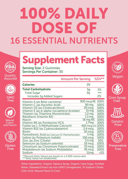Lunakai USA Made Womens Multivitamin Gummies – Delicious Daily 16 Multi Vitamins for Women – Wellness, Energy & Essential Health Support, 60ct - dailyvitalstore