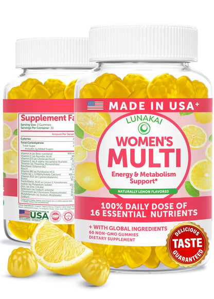 Lunakai USA Made Womens Multivitamin Gummies – Delicious Daily 16 Multi Vitamins for Women – Wellness, Energy & Essential Health Support, 60ct - dailyvitalstore