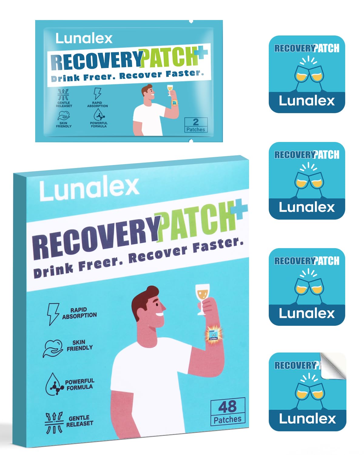 Lunalex Recovery Patch 48 Pack - Wake Up Refreshed & Balanced After Celebration - Plant-Based Formula for Morning Wellness - Bachelorette & Wedding Party Favors - 2 Patches per Sachet, Waterproof - dailyvitalstore