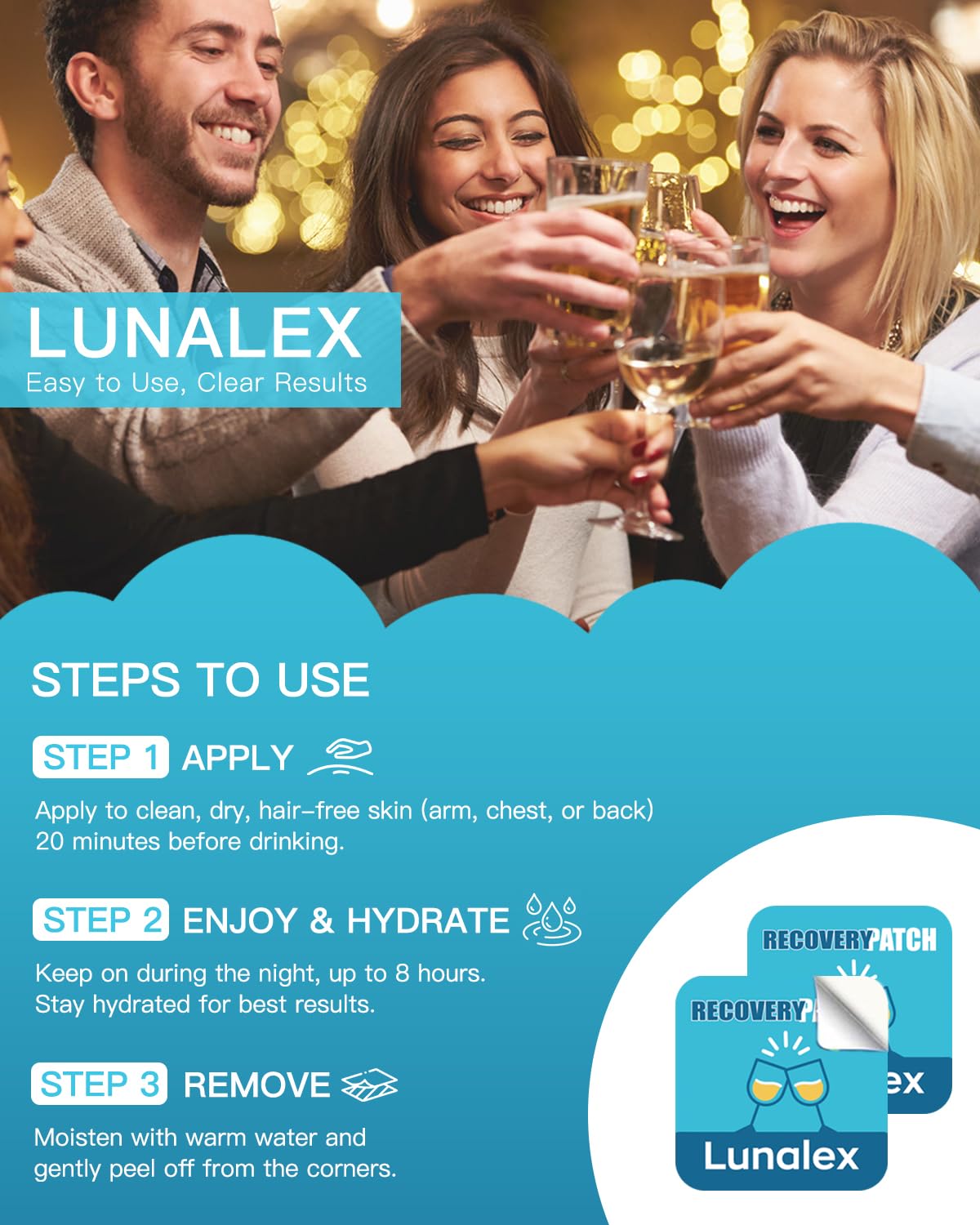 Lunalex Recovery Patch 48 Pack - Wake Up Refreshed & Balanced After Celebration - Plant-Based Formula for Morning Wellness - Bachelorette & Wedding Party Favors - 2 Patches per Sachet, Waterproof - dailyvitalstore