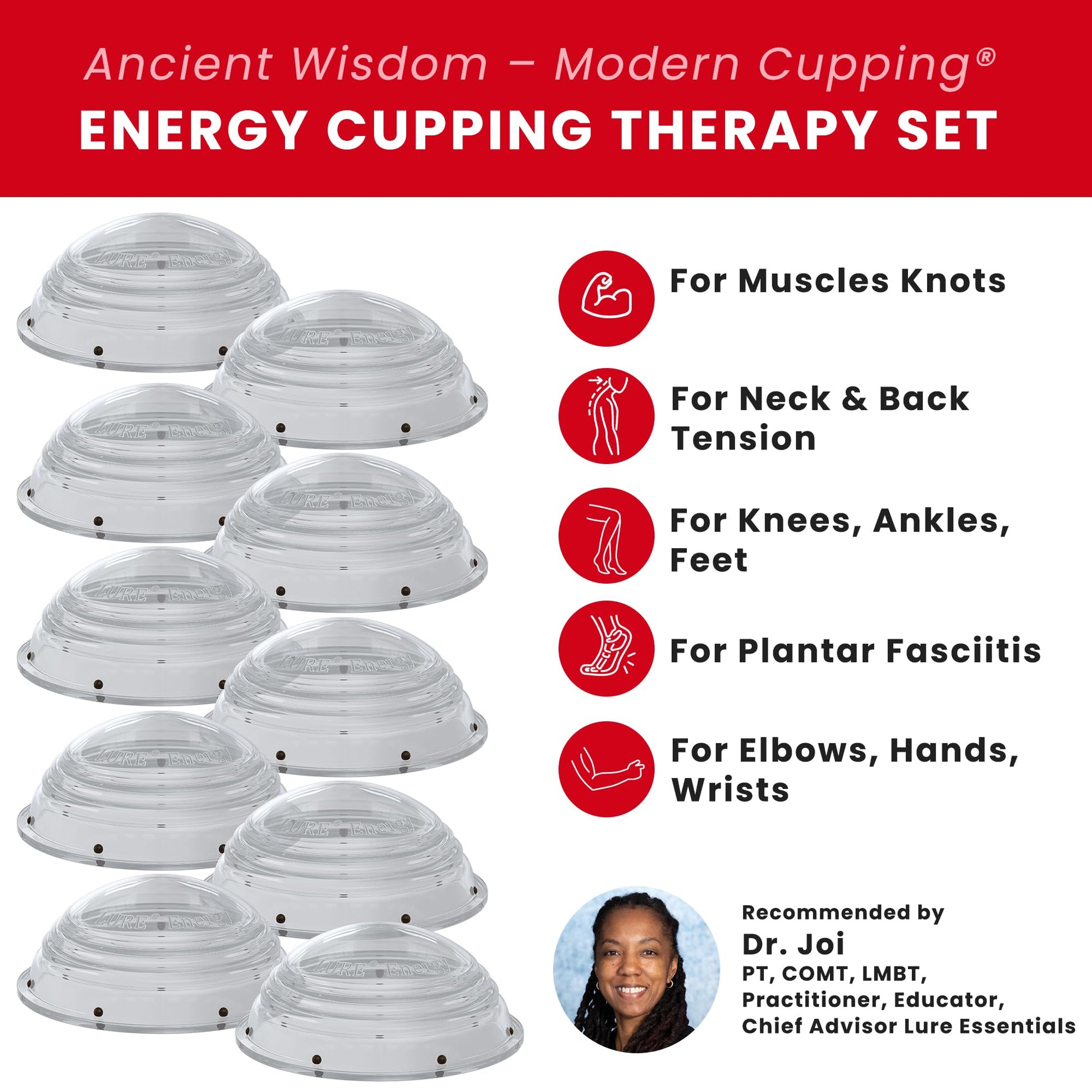 Lure Essentials Cupping Therapy Set 10 Professional Silicone Cupping Cups for Muscle Knots, Joints, Muscles, Arms and Feet - dailyvitalstore