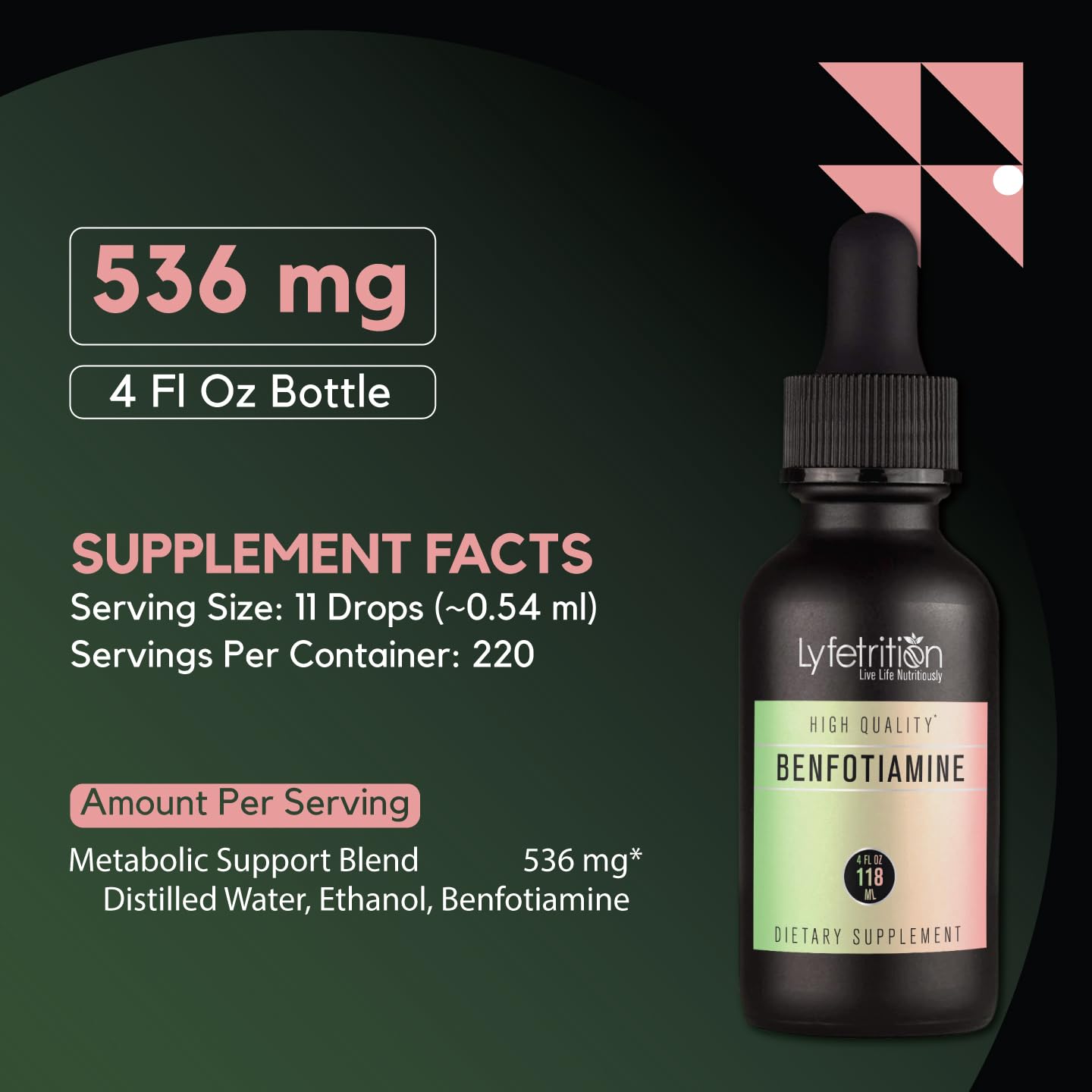 Lyfetrition Benfotiamine 118 ml, 4 FL Oz Liquid, 220 Servings, Made in USA, Quick Absorption, Potent Ingredients, Non-GMO - dailyvitalstore