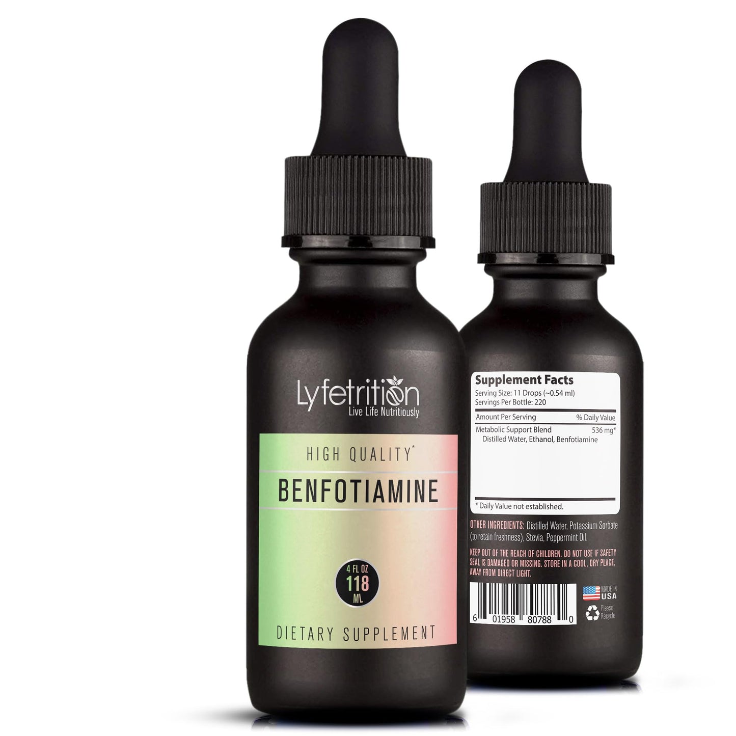 Lyfetrition Benfotiamine 118 ml, 4 FL Oz Liquid, 220 Servings, Made in USA, Quick Absorption, Potent Ingredients, Non-GMO - dailyvitalstore