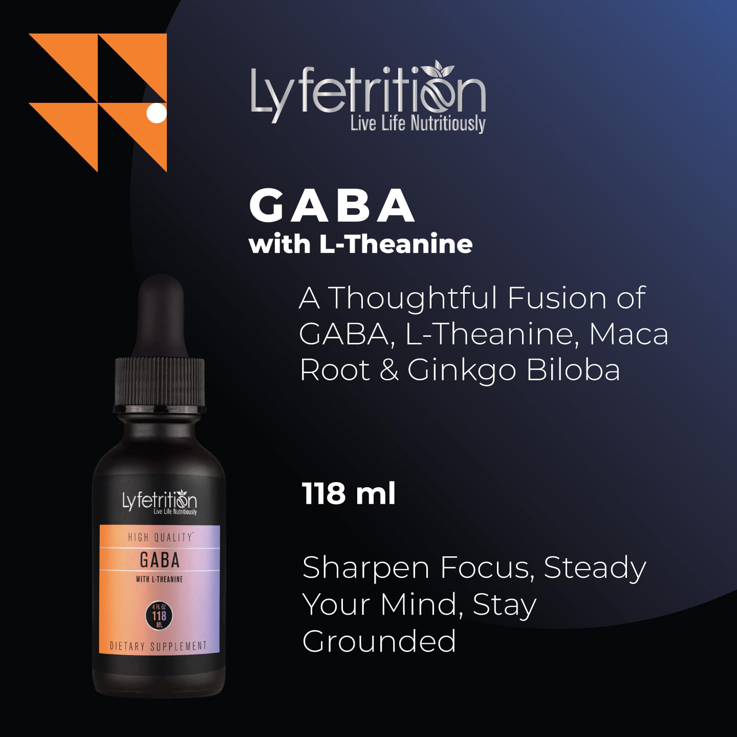 Lyfetrition GABA with L-Theanine, Ginkgo Biloba (Salisburia biloba) Extract, Organic Peruvian MACA Root (Lepidium meyenii) Extract, 118 ml, 4 FL Oz Liquid, 220 Servings, Made in USA, Quick Absorption - dailyvitalstore