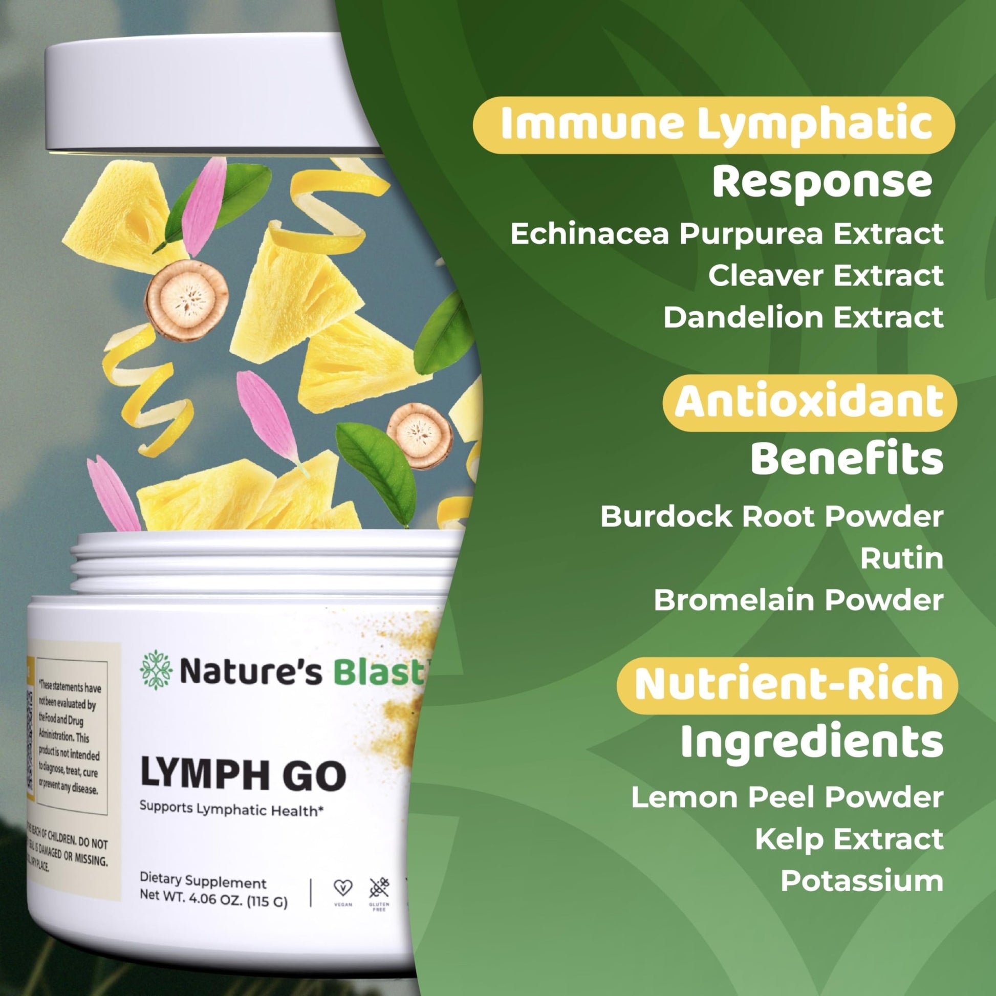 Lymph Go - Lymphatic Drainage Supplement for Women & Men - Lymph System Support - with with Bromelain, Echinacea, Burdock Root, Dandelion, Rutin, Kelp & More - 4.06 Oz - 30 Servings - Tropical Flavor - dailyvitalstore