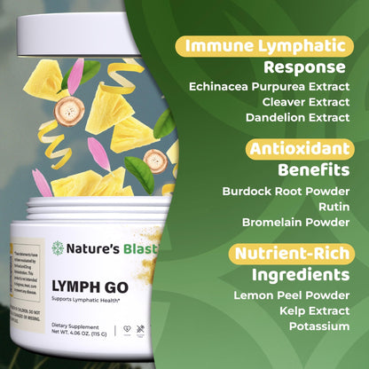 Lymph Go - Lymphatic Drainage Supplement for Women & Men - Lymph System Support - with with Bromelain, Echinacea, Burdock Root, Dandelion, Rutin, Kelp & More - 4.06 Oz - 30 Servings - Tropical Flavor - dailyvitalstore