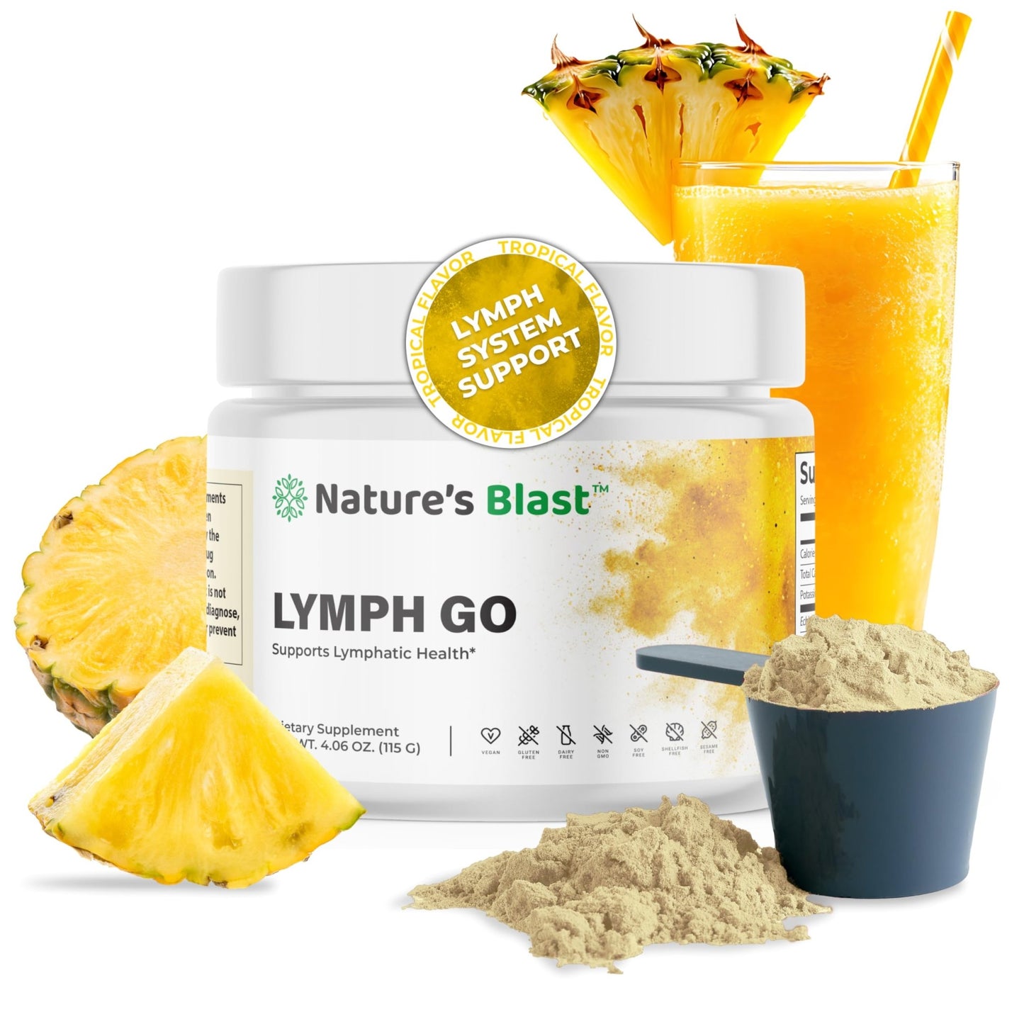 Lymph Go - Lymphatic Drainage Supplement for Women & Men - Lymph System Support - with with Bromelain, Echinacea, Burdock Root, Dandelion, Rutin, Kelp & More - 4.06 Oz - 30 Servings - Tropical Flavor - dailyvitalstore