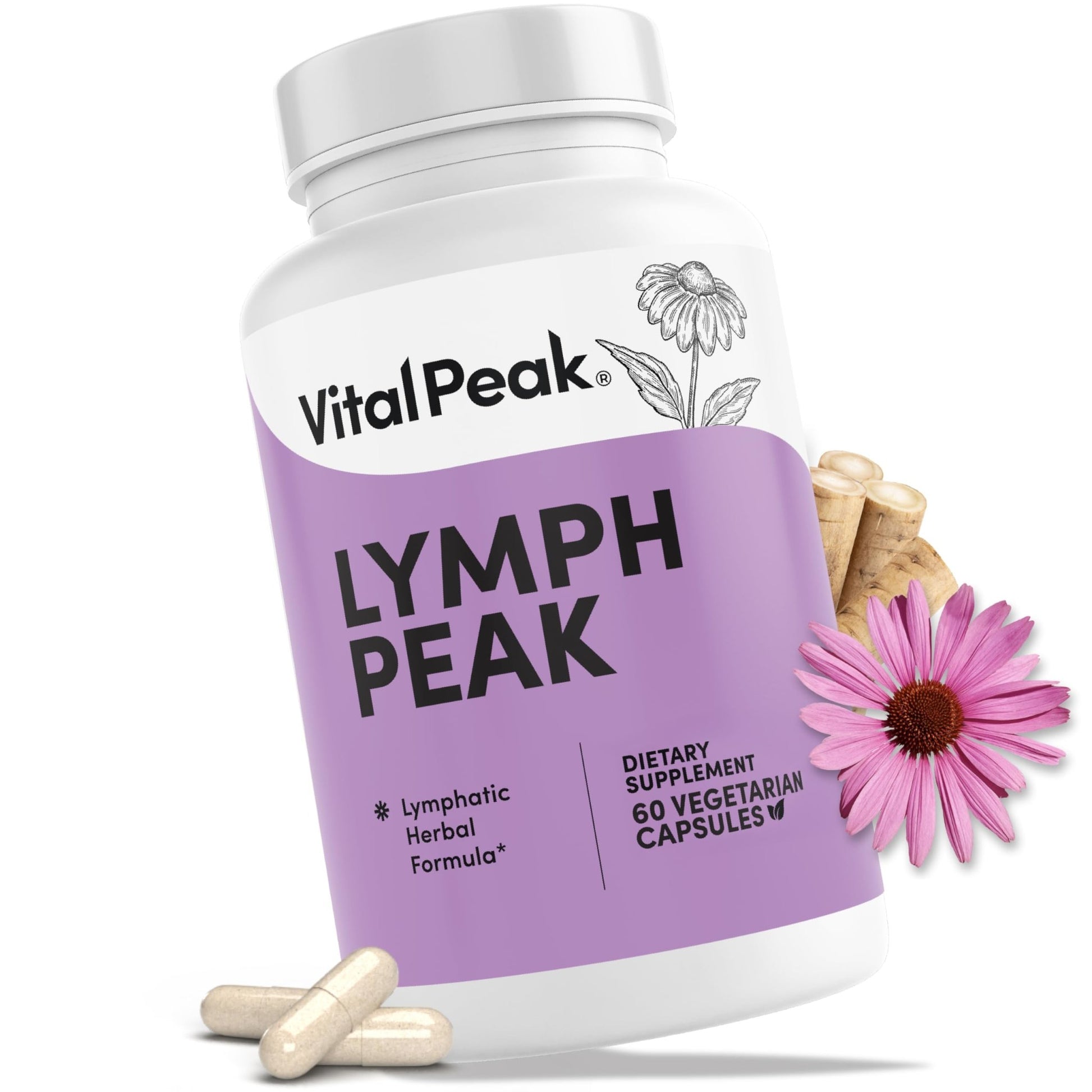 Lymph Peak - Lymphatic Drainage Supplements - Lymph System Support - with Burdock Root, Echinacea Extract, Bromelain, Dandelion Extract & More - Vegan, Non GMO, Gluten Free - 60 Capsules - dailyvitalstore