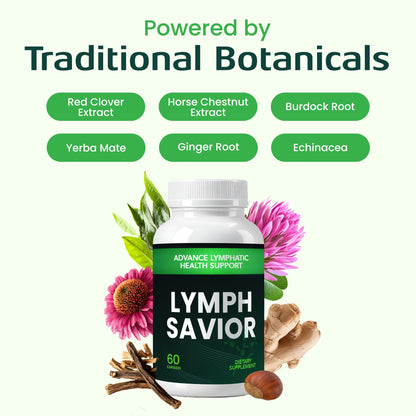 Lymph Savior - Plant-Based Lymphatic Support Supplement with Red Clover, Horse Chestnut & Burdock Root for Fluid Balance & Daily Wellness - Non-GMO, Made in USA - 30-Day Supply, 1 Bottle - dailyvitalstore